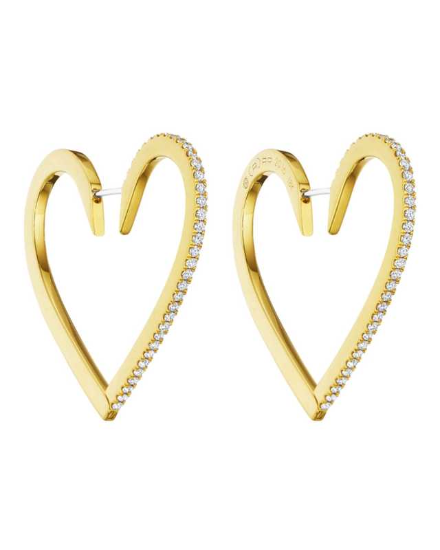 18k Gold Large Diamond Heart Hoop Earrings